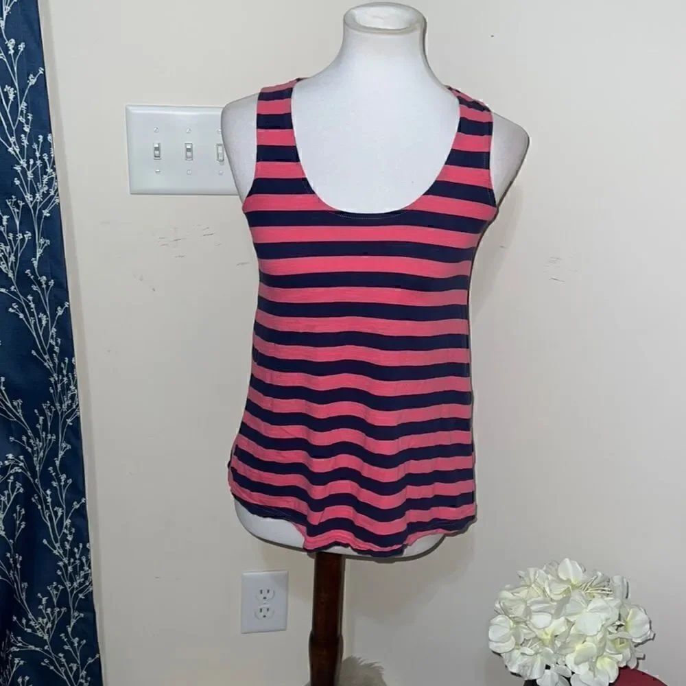 Lilly Pulitzer Navy Pink Striped Sleeveless Tank Top Exposed Zip sz XS